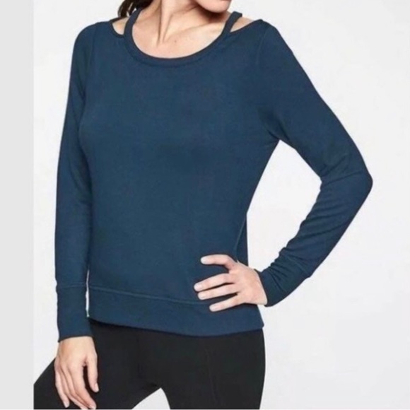 Athleta cut out neck pullover long sleeve top modal NWT L dark blue - Picture 1 of 9